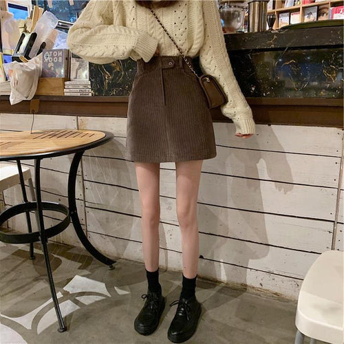 High Waist Slim Corduroy Skirt