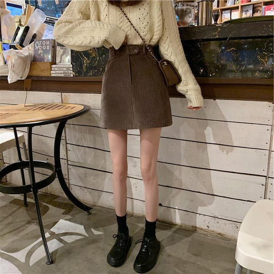 High Waist Slim Corduroy Skirt